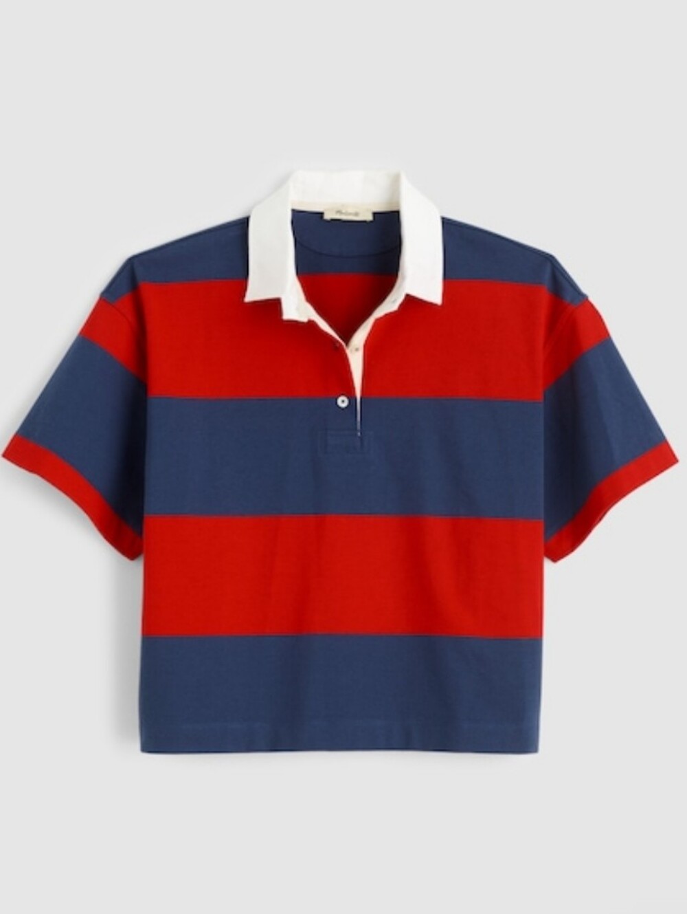 Madewell Red and Navy Wide-Strip Rugby Polo with White Collar Size M NEW